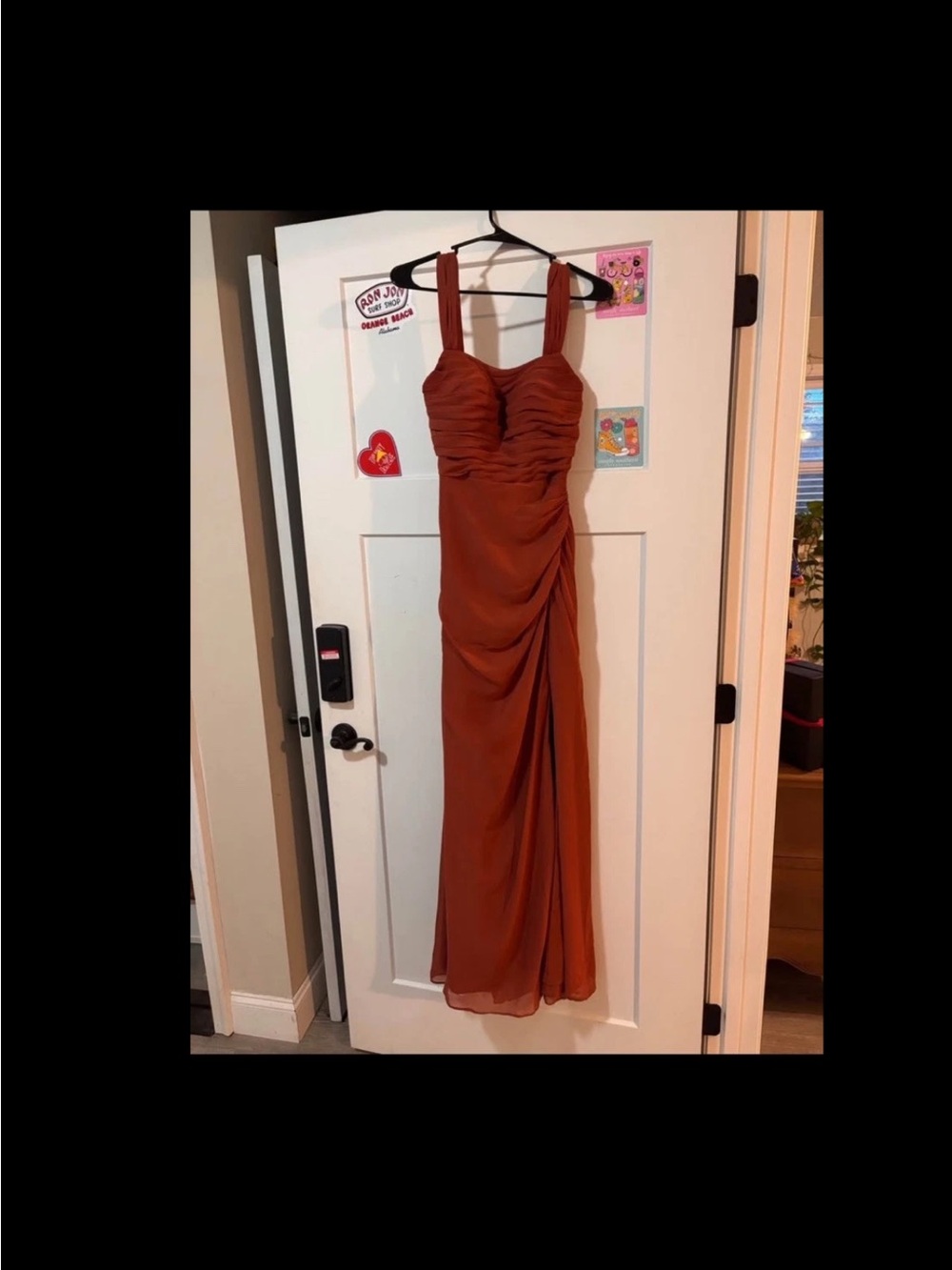 Azazie Rust Ruched Maxi Dress with Wide Straps